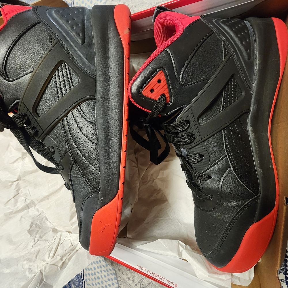 High Top Black and Red Sneakers with Thick Sole and Ankle Support